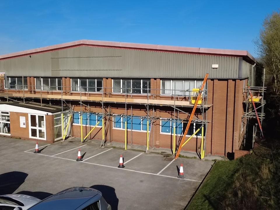 Commercial scaffolding on a brick building